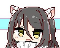 Rule 34 | 1girl, :d, animal ear fluff, animal ears, blush, enishi82400, extra ears, hair between eyes, happy, long hair, looking at viewer, open mouth, pixel art, princess connect!, shiori (princess connect!), simple background, smile, solo, tiger ears, tiger girl, yellow eyes