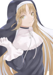 Rule 34 | 1girl, brown eyes, brown hair, gloves, habit, highres, long hair, long sleeves, looking at viewer, nijisanji, nun, rute 3547, sister claire, sister claire (1st costume), solo, traditional nun, upper body, very long hair, virtual youtuber, white background, white gloves