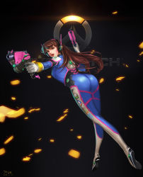 Rule 34 | 10s, 1girl, 2016, 7yue, ;d, arched back, armor, ass, bodysuit, boots, bracer, breasts, brown eyes, brown hair, character name, charm (object), chenkiyui, copyright name, d.va (overwatch), dated, dual wielding, emblem, eyelashes, facepaint, facial mark, finger on trigger, from behind, full body, gloves, gun, hand up, handgun, headphones, highres, holding, holding gun, holding weapon, image sample, lips, lipstick, logo, long hair, long sleeves, looking at viewer, makeup, matching hair/eyes, nose, one eye closed, open mouth, overwatch, overwatch 1, pauldrons, pilot suit, red lips, ribbed bodysuit, shoulder armor, shoulder pads, skin tight, small breasts, smile, solo, teeth, thigh boots, thigh strap, thighhighs, turtleneck, weapon, whisker markings, white footwear, white gloves