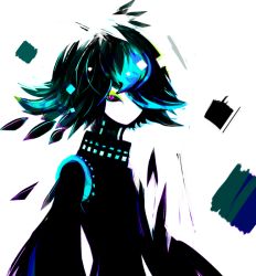 Rule 34 | 1girl, black hair, blue hair, crimtrus, dress, hair over one eye, looking at viewer, messy hair, multicolored hair, no mouth, noroshi, original, purple eyes, short hair, simple background, solo, white background
