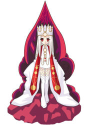Rule 34 | 1girl, boots, crown, dress, expressionless, fate/stay night, fate (series), full body, heaven&#039;s feel, illyasviel von einzbern, illyasviel von einzbern (dress of heaven), kaze shibuki, long hair, looking at viewer, red eyes, sleeves past fingers, sleeves past wrists, solo, thigh boots, white dress, white footwear, white hair, wide sleeves