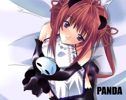 Rule 34 | china dress, chinese clothes, dress, gloves, panda, purple eyes, red hair, solo, thighhighs, wallpaper