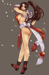 Rule 34 | 1girl, ass, bad id, bad pixiv id, brown eyes, brown hair, fatal fury, icym, japanese clothes, legs, long hair, pelvic curtain, ponytail, revealing clothes, rope, shiranui mai, snk, solo, the king of fighters