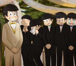 Rule 34 | 10s, 6+boys, anger vein, bad id, bad pixiv id, black hair, blue eyes, blush, bow, bowl cut, bowtie, brothers, brown eyes, crying, formal, green eyes, hands in pockets, highres, homunculus100, looking at another, looking at viewer, male focus, matsuno choromatsu, matsuno ichimatsu, matsuno jyushimatsu, matsuno karamatsu, matsuno osomatsu, matsuno todomatsu, messy hair, multiple boys, osomatsu-kun, osomatsu-san, osomatsu (series), own hands clasped, own hands together, pov, purple eyes, sextuplets, siblings, smile, sneezing, sweat, tissue, traditional bowtie, tuxedo, wedding