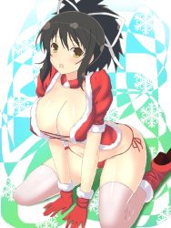 Rule 34 | 10s, 1girl, ass, asuka (senran kagura), bikini, blush, breasts, brown eyes, brown hair, butt crack, christmas, cleavage, commentary request, detached collar, fur trim, gloves, hair ribbon, large breasts, looking at viewer, official style, open mouth, panties, ponytail, red gloves, red panties, ribbon, santa costume, senran kagura, short ponytail, side-tie panties, sitting, solo, swimsuit, tatakaumeido, thighhighs, underwear, wariza, white thighhighs