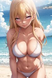 Rule 34 | ai-generated, animegirl, beach, bikini, breasts, cleavage, fairy tail, highres, navel, selene (fairy tail), swimsuit