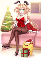 Rule 34 | 1girl, absurdres, akai haato, animal ears, aqua eyes, black footwear, black pantyhose, black ribbon, blonde hair, breasts, christmas tree, cleavage, commentary request, couch, cup, detached collar, drinking glass, full body, high heels, highres, hololive, huge filesize, leotard, long hair, medium breasts, neck ribbon, otogi39, pantyhose, pig, playboy bunny, rabbit ears, rabbit tail, red leotard, ribbon, sitting, smile, strapless, strapless leotard, tail, tray, two side up, very long hair, virtual youtuber, window, wine glass, wrist cuffs