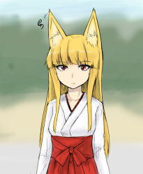 Rule 34 | 1girl, abubu, animal ears, blonde hair, fox ears, japanese clothes, miko, original, red eyes, solo
