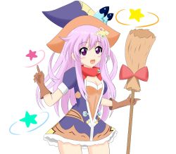 Rule 34 | 10s, 1girl, blush, broom, crawford, crawford (semochan), hair ornament, hat, long hair, nepgear, neptune (series), open mouth, purple eyes, purple hair, smile, solo, star (symbol), witch, witch hat