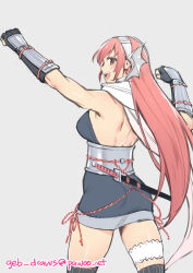 Rule 34 | 1girl, armor, back turned, cherche (fire emblem), cherche (ninja) (fire emblem), facing away, fire emblem, fire emblem awakening, fire emblem heroes, ge-b, highres, japanese armor, katana, looking at viewer, looking back, ninja, nintendo, official alternate costume, pink hair, sword, thigh strap, weapon