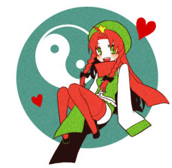 Rule 34 | 1girl, alternate costume, bad id, bad pixiv id, braid, female focus, green eyes, hat, hong meiling, inoue mikuni, red hair, red scarf, red thighhighs, scarf, solo, thighhighs, touhou, twin braids, winter clothes