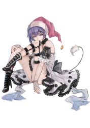 Rule 34 | 1girl, absurdres, boots, doremy sweet, hat, highres, kyogoku-uru, lace, nail polish, purple eyes, purple hair, shoes, solo, tail, touhou, white background