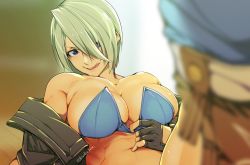Rule 34 | 1girl, angel (kof), boots, bra, bra pull, breasts, chaps, clothes pull, cowboy boots, cropped jacket, fingerless gloves, gloves, hair over one eye, jacket, koda1ra, large breasts, leather, leather jacket, licking lips, naughty face, snk, strapless, strapless bra, the king of fighters, the king of fighters xiv, the king of fighters xv, toned, tongue, tongue out, underwear, underwear only