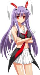 Rule 34 | 1girl, absurdres, animal ears, bad id, bad pixiv id, crossed arms, female focus, highres, long hair, midriff, necktie, oyu no kaori, pleated skirt, purple hair, rabbit ears, rabbit girl, rabbit tail, red eyes, red necktie, reisen udongein inaba, skirt, solo, tail, touhou, transparent background