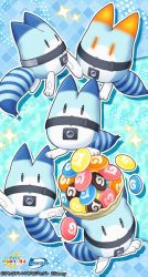 Rule 34 | animal ear fluff, animal ears, basket, belt, blue background, delivery, food, highres, japari bun, jumping, kemono friends, lens, looking at viewer, lucky beast (kemono friends), mascot, official art, robot, simple background, standing, star (symbol), tail, walking