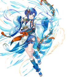 Rule 34 | 1girl, armpits, arrow (projectile), bare shoulders, blue eyes, blue hair, bow, bow (weapon), bowtie, catria (fire emblem), chachie, circle, detached sleeves, energy, female focus, fire emblem, fire emblem: mystery of the emblem, fire emblem heroes, full body, hair ornament, highres, holding, holding bow (weapon), holding weapon, japanese clothes, matching hair/eyes, nintendo, non-web source, obi, official art, open mouth, sandals, sash, short hair, solo, teeth, thighs, toeless legwear, transparent background, weapon, wide sleeves, wind