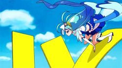 Rule 34 | 1girl, animated, animated gif, blue eyes, blue hair, cure mermaid, fighting, go! princess precure, kaidou minami, kicking, long hair, lowres, magical girl, matching hair/eyes, midriff, navel, ponytail, precure, solo, very long hair, zetsuborg