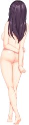 Rule 34 | 1girl, arms behind back, ass, back, backboob, breasts, chobipero, dimples of venus, feet, female focus, from behind, full body, game cg, giuniu, groin, highres, hinekuremono no gakuen seishun monogatari, large breasts, legs, long hair, looking at viewer, munakata shizuku, no pussy, nude, original, purple hair, rozea, solo, standing, tachi-e, thighs, transparent background