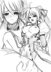 Rule 34 | 00s, 1boy, 1girl, breasts, breasts out, censored, fat, fat man, graphite (medium), greyscale, hetero, large breasts, lyrical nanoha, mahou shoujo lyrical nanoha, mahou shoujo lyrical nanoha a&#039;s, monochrome, mosaic censoring, multiple views, nipples, oppai kenmin, penis, sex, signum, sketch, solo focus, traditional media, vaginal