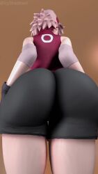 Rule 34 | 1girl, 3d, animated, artist name, ass, ass focus, ass shake, bare shoulders, bike shorts, black gloves, from behind, gloves, haruno sakura, highres, icyshadowx, jiggle, naruto (series), naruto shippuuden, pink hair, short hair, short shorts, shorts, simple background, solo, thick thighs, thighs, video, wrist cuffs
