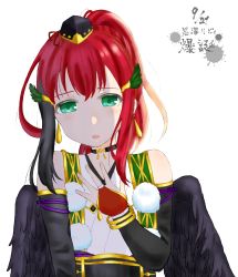 Rule 34 | 1girl, absurdres, alternate hairstyle, aqua eyes, artist name, artist request, bare shoulders, black choker, black hat, black wings, blush, choker, corset, earrings, elbow sleeves, female focus, green eyes, hair between eyes, hair ornament, hand on chest, hat, highres, japanese clothes, jewelry, kimono, kurosawa ruby, looking at viewer, love live!, love live! school idol festival, love live! school idol festival all stars, love live! sunshine!!, mini hat, parted lips, ponytail, purple corset, red hair, short hair, smile, solo, wheat (pixiv39083163), white background, white kimono, wing hair ornament, wings
