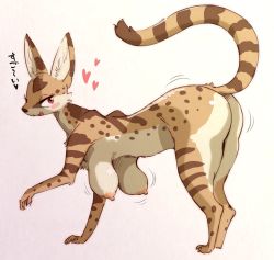 Rule 34 | 1girl, breasts, cheetah, heart (symbol), melonleaf, nipples, open mouth, red eyes, smile, solo