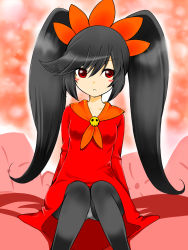 Rule 34 | &gt;:(, 1girl, ashley (warioware), bad id, bad pixiv id, big hair, black hair, black pantyhose, blush stickers, breasts, closed mouth, commentary request, couch, dress, frown, hairband, highres, long hair, long sleeves, looking at viewer, neckerchief, nintendo, nishiki dango, orange hairband, orange neckerchief, panties, pantyhose, pantyshot, red dress, red eyes, sidelocks, sitting, skull, small breasts, solo, twintails, two-tone background, underwear, v-shaped eyebrows, very long hair, warioware, white panties
