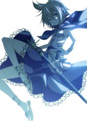 Rule 34 | 1girl, anklet, backlighting, bare arms, blonde hair, blurry, bracelet, cape, depth of field, earmuffs, headphones, highres, jewelry, looking at viewer, sakurame, shirt, skirt, sleeveless, sleeveless shirt, solo, sword, touhou, toyosatomimi no miko, weapon, yellow eyes