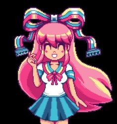 Rule 34 | 1girl, ^ ^, animated, animated gif, blonde hair, blush stickers, closed eyes, giffany, gravity falls, green hair, happy, long hair, lowres, paul robertson, pink hair, school uniform, serafuku, smile, solo, transparent background, very long hair