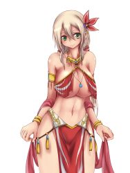 Rule 34 | 1girl, bare shoulders, blonde hair, bracelet, breasts, female focus, green eyes, hair ornament, jewelry, large breasts, long hair, looking at viewer, mitsuru (madeinore), navel, original, pelvic curtain, smile, solo, transparent background, underboob, white background