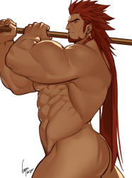 Rule 34 | 1boy, abs, ass, bara, character request, check character, check copyright, completely nude, convenient leg, copyright request, cross, cross necklace, facial hair, from side, goatee, gomtang, holding, holding polearm, holding weapon, jewelry, long hair, long sideburns, looking at viewer, male focus, male pubic hair, mature male, muscular, muscular male, navel, navel hair, necklace, nude, orange hair, original, pectorals, polearm, priest, pubic hair, sideburns, solo, thick thighs, thighs, weapon