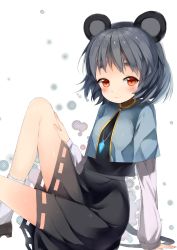Rule 34 | 1girl, animal ears, arm support, atage, blush, capelet, female focus, gomibox2021, grey hair, jewelry, legs, light smile, long sleeves, looking at viewer, mouse ears, mouse tail, nazrin, pendant, red eyes, short hair, simple background, sitting, skirt, socks, solo, tail, thighs, touhou, transparent background, white background