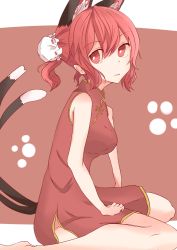 Rule 34 | 1girl, animal ears, bad id, bad pixiv id, cat ears, cat girl, cat tail, cosplay, female focus, gintama, kaenbyou rin, kagura (gintama), kagura (gintama) (cosplay), kuromari (runia), multiple tails, red eyes, red hair, short hair, solo, tail, touhou