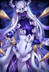 Rule 34 | 1girl, absurdres, breasts, cleavage, dress, eldritch abomination, evomanaphy, fire emblem, fire emblem heroes, ginnungagap (fire emblem), gloves, highres, horns, looking at viewer, nintendo, one-eyed, small breasts, solo, spiked gloves, tentacle hair, white dress, white eyes, white gloves, white hair, white mask