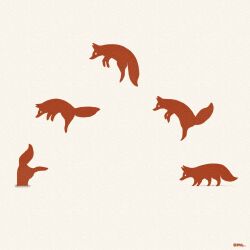 Rule 34 | absurdres, animal, animal focus, commentary, flat color, fox, from side, highres, jumping, monochrome, multiple views, no humans, no lineart, omelette (mesozoic arbour), original, signature, silhouette, simple background, white background