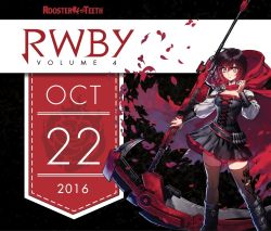 Rule 34 | 10s, 1girl, 2016, artist request, boots, cape, corset, dress, ein lee, grey eyes, highres, long sleeves, official art, puffy long sleeves, puffy sleeves, roosterteeth, ruby rose, rwby, scythe, short hair, solo, thighhighs, vambraces, weapon, zettai ryouiki