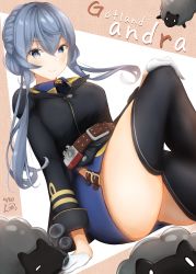 Rule 34 | 1girl, absurdres, belt, blue eyes, blue hair, blue skirt, character name, collared shirt, commentary request, crossed legs, dated, gloves, gotland (kancolle), gotland andra (kancolle), hair bun, half gloves, highres, kantai collection, legs, long hair, looking at viewer, military, military uniform, mole, mole under eye, necktie, shanghmely, sheep, shirt, single hair bun, sitting, skirt, solo, thighhighs, uniform, white gloves