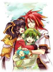 Rule 34 | 00s, 2boys, :d, ^ ^, anise tatlin, black hair, blush, bow, brown eyes, closed eyes, coat, creature, doll, closed eyes, frown, green eyes, green hair, hair ribbon, hair tubes, hand on head, happy, ion (tales), long hair, luke fon fabre, mieu (tales), multicolored hair, multiple boys, open mouth, orange hair, red hair, retpa, ribbon, sidelocks, smile, tales of (series), tales of the abyss, tokunaga (tales), twintails
