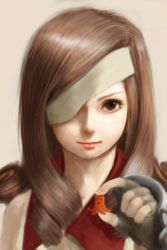 Rule 34 | 00s, 1girl, bad id, bad pixiv id, beatrix, brown eyes, brown hair, curly hair, eyepatch, final fantasy, final fantasy ix, fingerless gloves, food, gloves, lips, looking at viewer, octopus, realistic, rofuro-e, smile, solo