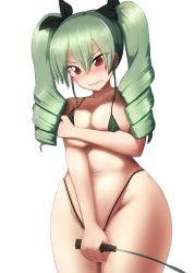 Rule 34 | 10s, 1girl, anchovy (girls und panzer), anchovy (girls und panzer), bikini, black bikini, blush, breast hold, breasts, clenched teeth, collarbone, covering privates, covering breasts, curly hair, curvy, deep skin, denki (biribiri), drill hair, female focus, girls und panzer, hair between eyes, highleg, highleg bikini, highleg swimsuit, highres, large breasts, long hair, looking down, micro bikini, navel, red eyes, riding crop, solo, stomach, swimsuit, teeth, thick thighs, thighs, twin drills, twintails, underboob, underwear, whip, wide hips