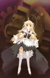 Rule 34 | 1girl, blonde hair, gears, gloves, long hair, maid, solo, thighhighs, white gloves, white thighhighs, yellow eyes