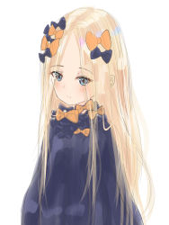 Rule 34 | 1girl, abigail williams (fate), black bow, black dress, blonde hair, blue eyes, blush, bow, closed mouth, dress, fate/grand order, fate (series), forehead, hair bow, long hair, long sleeves, no headwear, orange bow, parted bangs, sakazakinchan, simple background, sketch, solo, upper body, very long hair, white background