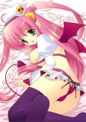 Rule 34 | 1girl, absurdres, ass, back, blush, breasts, cameltoe, demon, demon girl, green eyes, highres, horns, long hair, nina luna, nipples, open mouth, pink hair, pointy ears, shigunyan, solo, demon girl, tail, thighhighs, trouble succubus, wings