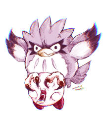Rule 34 | anger vein, artist name, bird, black eyes, bloodshot eyes, chromatic aberration, claws, coo (kirby), dated, flying, full body, hamriku, in the face, kirby, kirby (series), monochrome, nintendo, no humans, open mouth, owl, pain, screaming, signature, simple background, teeth, tongue, veins, white background