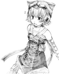 Rule 34 | 1girl, animal hat, arms at sides, gensou suikoden, gensou suikoden v, greyscale, hat, lowres, lu, monochrome, ogomame, solo