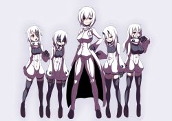 Rule 34 | 10s, 5girls, abyssal ship, breasts, claws, female abyssal admiral (kancolle), female admiral (kancolle), gloves, hand on own hip, horns, kantai collection, large breasts, multiple girls, ogawa shou, pale skin, red eyes, scar, smile, white hair