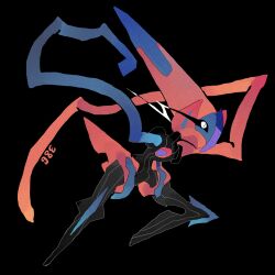 Rule 34 | black background, creatures (company), deoxys, deoxys (speed), full body, game freak, gen 3 pokemon, highres, huo jian, mythical pokemon, nintendo, no humans, pokedex number, pokemon, pokemon (creature), simple background, solo