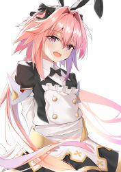 Rule 34 | 1boy, astolfo (fate), astolfo (saber) (fate), astolfo (saber) (third ascension) (fate), black bow, black ribbon, blush, bow, bowtie, commentary request, dress, fang, fate/grand order, fate (series), hair between eyes, hair bow, hair intakes, hair ribbon, highres, hikashou, long hair, long sleeves, looking at viewer, male focus, multicolored hair, pink hair, purple eyes, ribbon, simple background, skin fang, solo, streaked hair, trap, twintails, white background, white hair
