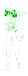 Rule 34 | 1girl, absurdres, ass, bottomless, ditama bow, flat ass, full body, green theme, highres, mahoromatic, monochrome, sakura miyuki, simple background, socks, solo, standing, white background