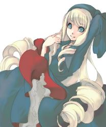 Rule 34 | 00s, 1girl, adilisia lenn mathers, arm up, blonde hair, blue eyes, drill hair, frills, hat, looking at viewer, murakami, murakami mame, nail polish, rental magica, simple background, smile, solo, white background